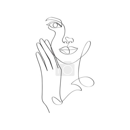 Téléchargez les photos : Minimaliste visage de femme avec la main continue ligne art - en image libre de droit