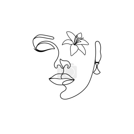 Téléchargez les photos : Femme visage beauté boucle d'oreille continue ligne art - en image libre de droit