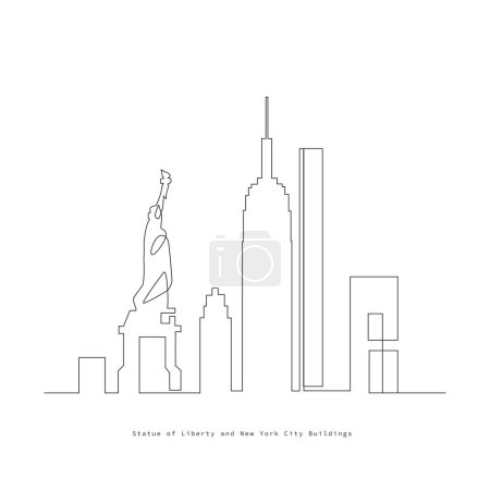 Téléchargez les photos : Statue de la Liberté Et New York continue line art - en image libre de droit