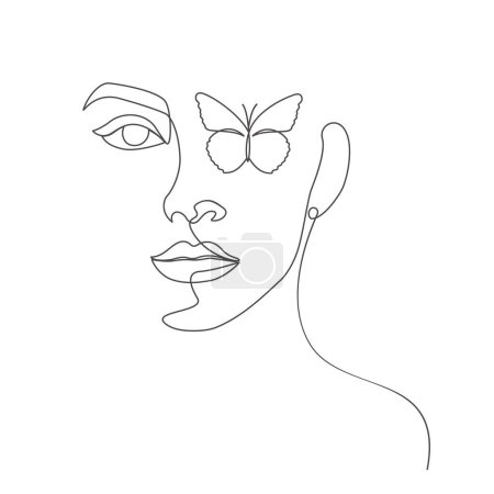 Téléchargez les photos : Filles yeux avec papillon linéaire élégant une ligne art - en image libre de droit