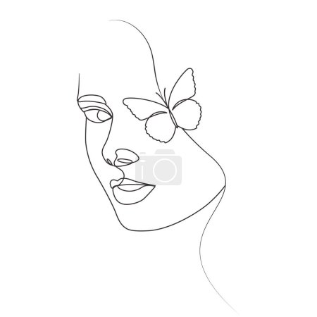 Téléchargez les photos : Femme yeux et tête papillon linéaire ligne élégante dessin d'art - en image libre de droit