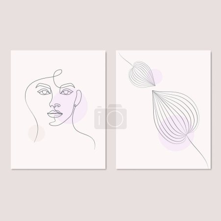 Illustration for Woman leaves line art poster - Royalty Free Image