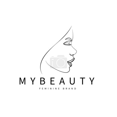 Ilustración de Mujer cara y cuerpo una línea arte belleza logo diseño - Imagen libre de derechos