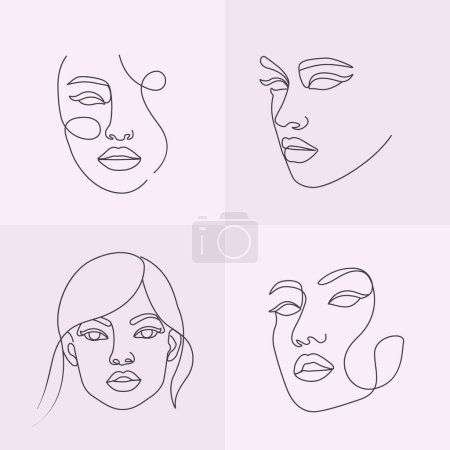 Téléchargez les photos : Femmes faces abstraites ligne art dessin salon de beauté collection féminine - en image libre de droit