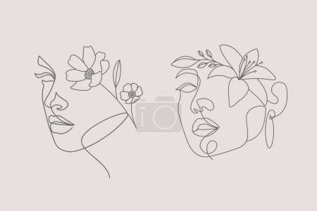 Téléchargez les photos : Fleurs abstraites femmes ligne art dessin féminin - en image libre de droit
