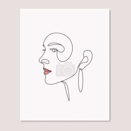 Téléchargez les photos : Femme beauté visage filles abstrait continue ligne art dessin affiche illustration - en image libre de droit