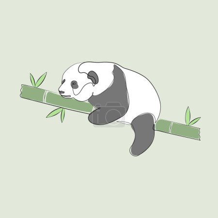 Téléchargez les photos : Mignon ours panda avec style élégant ligne art bambou - en image libre de droit