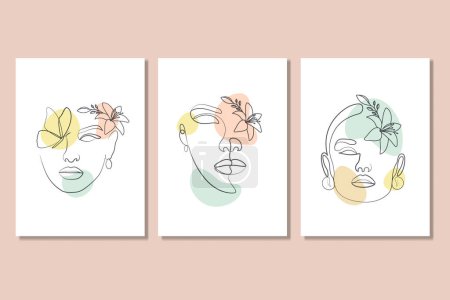 Téléchargez les photos : Femme avec Fleurs Ligne Art Print Salon de beauté naturel visage Affiche d'art - en image libre de droit