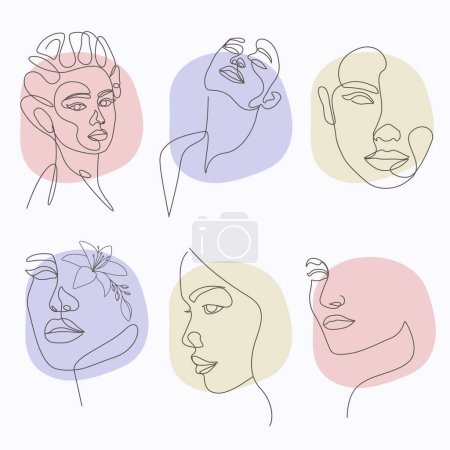 Téléchargez les photos : Femmes visage ligne féminine art dessin collection - en image libre de droit
