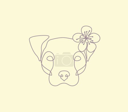 Téléchargez les photos : Tête de mignon chien fleurs en ligne illustration dessin - en image libre de droit