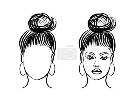 Téléchargez les photos : Femelles Clump of hair contour boucle d'oreille élégante ligne art dessin illustration. - en image libre de droit