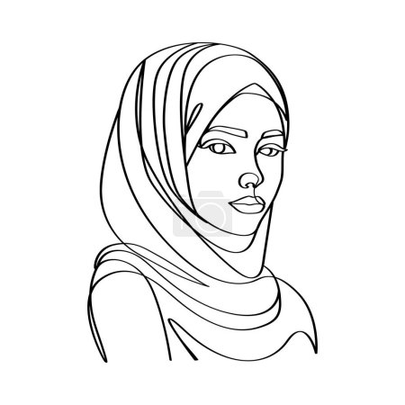Téléchargez les photos : Belle fille hijab femme élégante continue ligne illustration de style d'art. - en image libre de droit