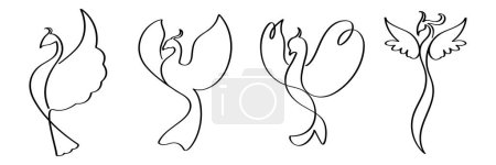 Téléchargez les photos : L'art traditionnel dessiné à la main des oiseaux et des paons continue illustration d'art en ligne. - en image libre de droit