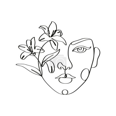 Téléchargez les photos : Floraison pétales fleurs femme dessin linéaire unique illustration. - en image libre de droit