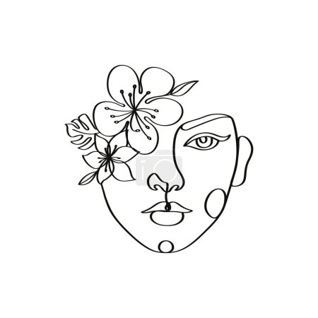 Téléchargez les photos : Fleurs pétales fleuries femme visage illustration linéaire. - en image libre de droit