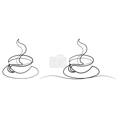Téléchargez les photos : Tasse de thé continue art linéaire ou une illustration d'art linéaire. - en image libre de droit