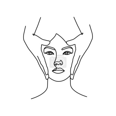 Téléchargez les photos : Femme visage massage spa soins de la peau beauté visage minimaliste illustration linéaire. - en image libre de droit