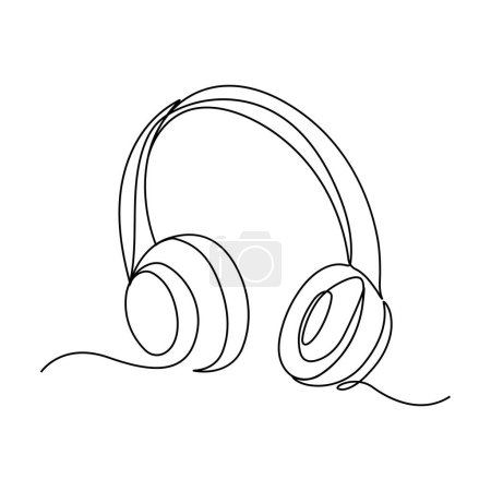 Téléchargez les photos : Écouteur continue ligne art chanson écouteurs écoute ligne unique ou une ligne art illustration minimaliste artwork. - en image libre de droit