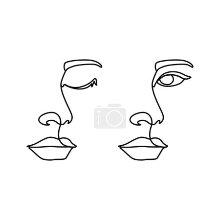 Téléchargez les photos : Femmes lèvres yeux cils sourcils une ligne art yeux ouverts et yeux fermés minimaliste illustration d'une seule ligne. - en image libre de droit