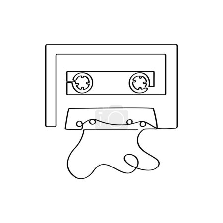 Téléchargez les photos : Cassette lecteur bande continue une ligne dessin vintage rétro lecteur éléments de chanson élégante minimaliste illustration linéaire unique. - en image libre de droit