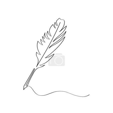 Téléchargez les photos : Plume d'oiseau encre calligraphie stylo ligne unique continue minimaliste illustration de contour linéaire. - en image libre de droit