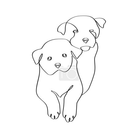Téléchargez les photos : Deux bébés chiens art linéaire minimaliste chiot animal mignon. - en image libre de droit