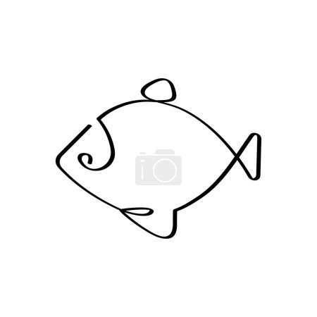 Téléchargez les photos : Poissons sous l'eau fruits de mer continu une ligne art nourriture icône contour élégance minimaliste illustration linéaire. - en image libre de droit