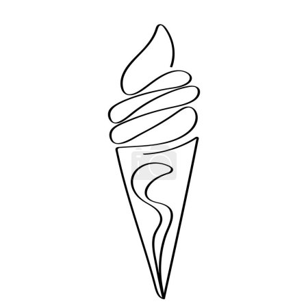 Téléchargez les photos : Ligne unique continue une ligne art cône crème glacée ligne art contour nourriture icône élégance minimaliste linéaire artwork. - en image libre de droit