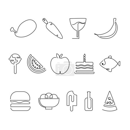 Téléchargez les photos : Art mono-ligne continu contour minimaliste Food Icon set - en image libre de droit
