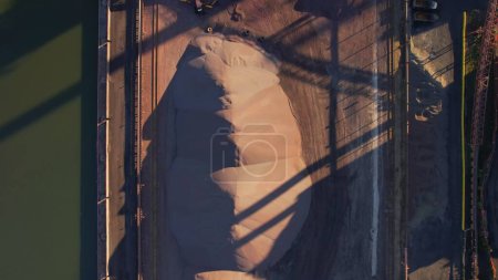 Photo for Steel factory aerial. Industry metallurgical plant at golden hour. Heavy industrial plant facility make steel with blast and electric furnace. Steel used in auto, energy, packaging and construction. - Royalty Free Image