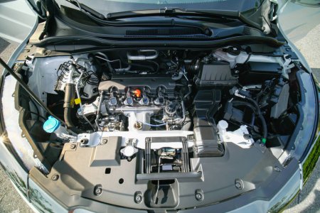 Car engine inspection before purchase. Pre purchase or pre delivery engine compartment check. Service in garage or shop. Certification of used car or vehicle for sale, trade in or financing. 