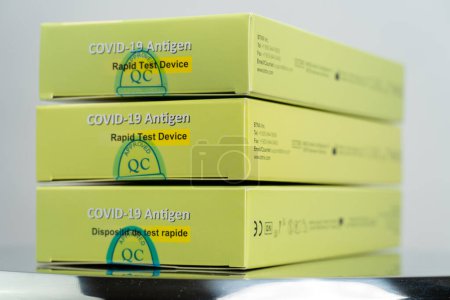 Photo for Toronto, Ontario, Canada - December 30, 2022: Covid 19 Rapid test kit given to shoppers at grocery stores and pharmacies across the province. Rapid antigen test package kit with instructions. - Royalty Free Image