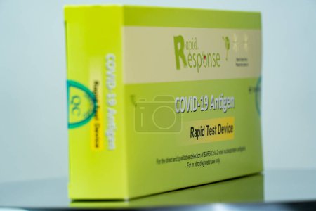 Photo for Toronto, Ontario, Canada - December 26, 2022: Covid 19 Rapid test kit given to shoppers at grocery stores and pharmacies across the province. Rapid antigen test package kit with instructions. - Royalty Free Image
