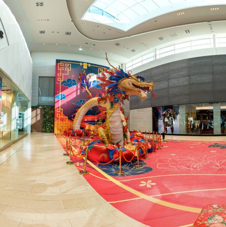 Photo for Chinese New Year 2024 modern art installation of the Dragon Chinese zodiac in Yorkdale Shopping Centre. Lunar New Year and the Year of the Dragon: Toronto, Ontario, Canada. February 6, 2024. - Royalty Free Image