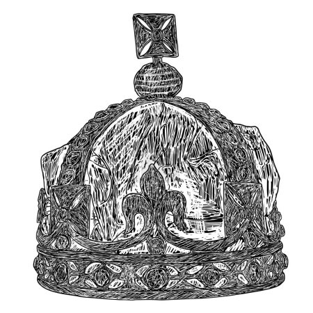 Illustration for Coronation crown for king or queen. Symbolic religious ceremony while sovereign is crowned to monarch's head with crown. Monarch is the head of the Church of England with title and powers. - Royalty Free Image
