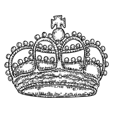 Illustration for State Crown, made of gold and set with precious stones such as diamonds sapphires emeralds and pearls and rubies. Imperial State Crown used during the Coronation service and declaration of the King. - Royalty Free Image