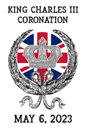 Rey Carlos III Coronación, Carlos de Gales se convierte en Rey de Inglaterra en Londres, Reino Unido el 6 de mayo de 2023. Tatuaje, tarjetas de felicitación recuerdos.