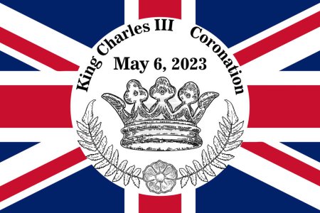 Illustration for King Charles III Coronation, Charles of Wales becomes King of England in London, United Kingdom at May 6, 2023. Tattoo, greeting card memorabilia. - Royalty Free Image