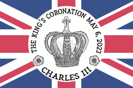 Illustration for King Charles III Coronation, Charles of Wales becomes King of England in London, United Kingdom at May 6, 2023. Tattoo, greeting card memorabilia. - Royalty Free Image