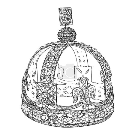 Illustration for King or Queen crown.  Monarch coronations with Coronet Jewel represent United Kingdom constitutional responsible government and sovereignty or authority of the monarch. State Crown made of gold. - Royalty Free Image