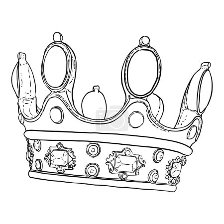 Illustration for Coronation crown for king or queen. Symbolic religious ceremony while sovereign is crowned to monarch's head with crown. Monarch is the head of the Church of England with title and powers. - Royalty Free Image