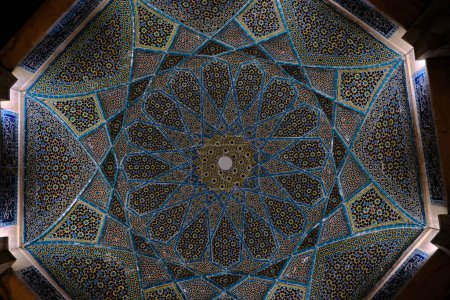 Shiraz, Iran - 06.26.2023: The Tomb of Saadi Shirazi, commonly known as Saadieh, Low angle view of dome of the tomb of saadi.