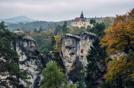 Photo for Hruba Skala castle in the Bohemian Paradise, castle on the rocks, Czech Republic, Europe, Trosky in the background - Royalty Free Image