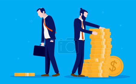 Illustration for Rich and poor businessman - Two men with different salary, looking at their income. Pay gap concept. Vector illustration. - Royalty Free Image