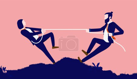 Ilustración de Mujer vs hombre - Dos hombres de negocios jugando tirón de la guerra, tirando de la cuerda y teniendo una rivalidad. Concepto de competencia de género. Ilustración vectorial - Imagen libre de derechos