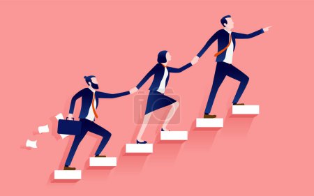 Business leader taking team to the top - Manager leading employees up career ladder. Great management and teamwork concept. Vector illustration