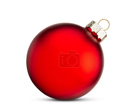 Photo for Christmas ornaments. Closeup red glass ball for Christmas tree decoration. Celebration Christmas. Happy New Year. Macro high resolution photo. White isolated background with. Copy space, mock up. - Royalty Free Image
