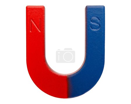 Téléchargez les photos : Magnet. Magnet horseshoe. Physics science kids magnet for education, experiment, school and home. Magnet with N north, S south pole. Red and Blue color. Macro high resolution on white background. - en image libre de droit
