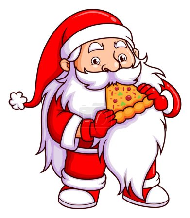 Ilustración de El viejo Santa Claus está comiendo una rebanada de pizza en la fiesta de Navidad de la ilustración - Imagen libre de derechos