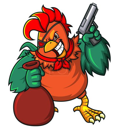 El gallo ladrón sosteniendo la pistola de la ilustración